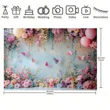 1 Pancarta decorativa de fiesta con rosa rosa, mariposa y flores - Decoración de tela de poliéster ligera, adecuada para cumpleaños, bodas, cafés y decoración del hogar. No se requiere energía, fácil de colgar en interiores o exteriores. Decoración de evento de estilo soñador, disponible en varios tamaños. - Multicolor - Ver 8