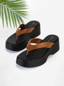 Women's Thick Sole Thong Sandals Casual&Simple Flip Flops Comfortable Soft Platform Sandals - màu nâu - Xem 1