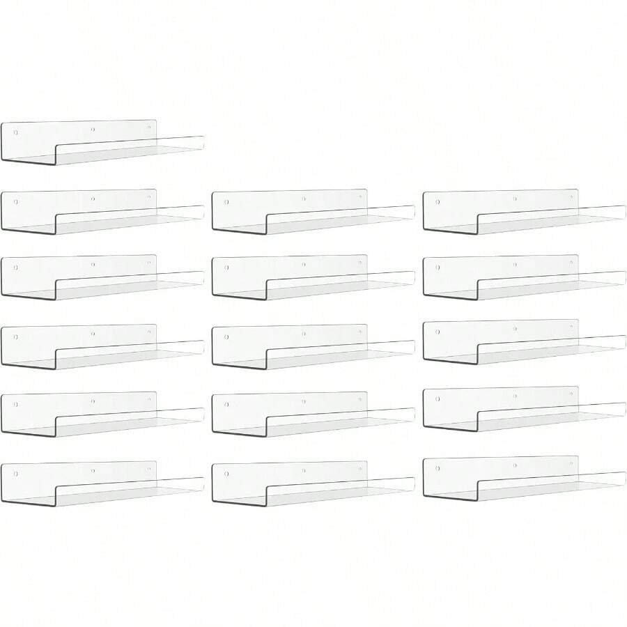 12 Pack Acrylic Shelves Wall Organizer And Storage, 15 Inch Display Shelf Figure, Perfume, Bookshelf Bedroom, Nursery, Room, - 16+ 清晰 - 查看 1