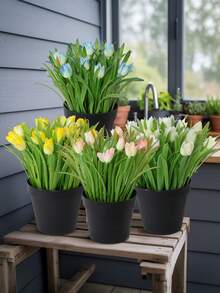 1pc Artificial Mini Banana Tree Potted Plant, Realistic Decor In White, Yellow, Pink, Blue, Suitable For Office, Living Room, Bedroom, Dining Room, Ideal For Home, Office, Villa And Garden, Year-Round Decorative Fake Plant, Also Great For Valentine's Day Decoration - Multicolor - View 7