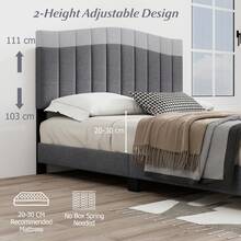 COSTWAY Modern Upholstered Bed Frame, Double Size Platform Bed With Adjustable Vertical Channel Tufted Headboard, Mattress Foundation With Wooden Slat Support No Box Spring Needed, Grey - Grey - View 5
