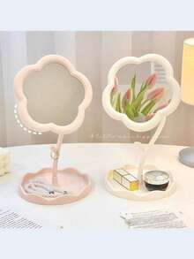 1 Espejo de maquillaje con diseño de flor, espejo de tocador lindo para oficina, hogar, dormitorio estudiantil. Adecuado como regalo para amigos, parejas, decoración de baño, decoración de otoño, organizador de maquillaje - Multicolor - Ver 2