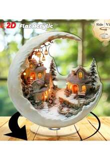 1 Stück Bohemian Stil Acryl 2D flaches Weihnachts-Mond-Haus Tischdekoration, vielseitige Mondlicht-Dorfszene Figur, geeignet für Zuhause, Büro, Veranda, Raumdekoration, perfektes Weihnachtsgeschenk - Verschiedenfarbig - Übersicht 4