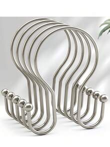 Gold Shower Curtain Hooks, Minimalist Double Hooks Shower Curtain Hooks, Rust-Proof Smooth Metal Shower Curtain Hooks, Suitable For Shower Curtain Rod, Light Gold - Multicolor - View 2