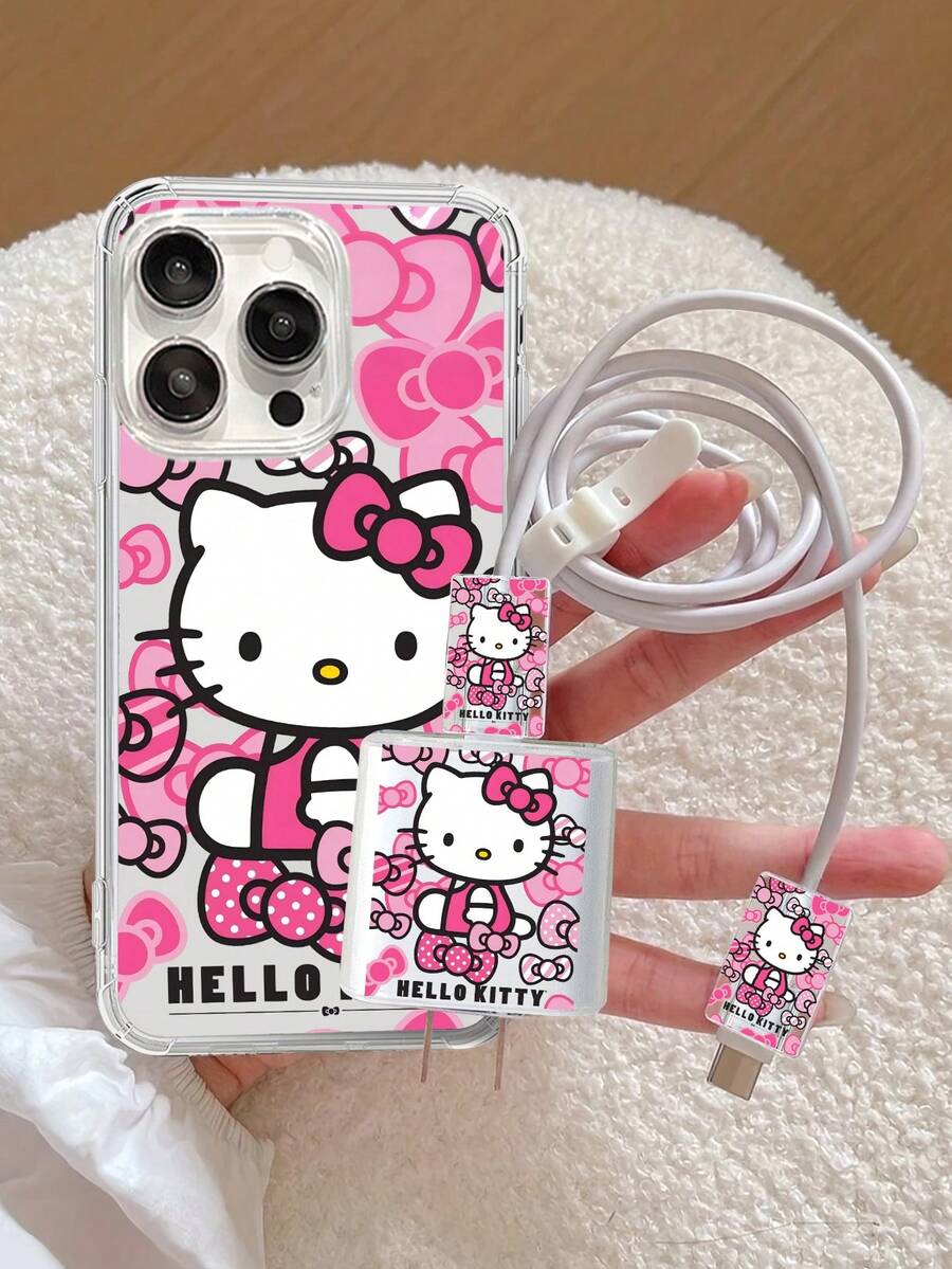 SANRIO Hello Kitty 高端透明防震边框手机壳，兼容 17、16、15、14、13、12、11 Pro Max、X、Xs Max、Xr、8、7 Plus 等型号 - 超强防护 TPU 透明保护套，兼容 ，带数据线保护功能 - 彩色 - 查看 1