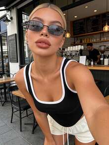 1 Pair Women's Polygonal Minimalist Metal Frame Fashion Glasses, Retro - Multicolor - View 4