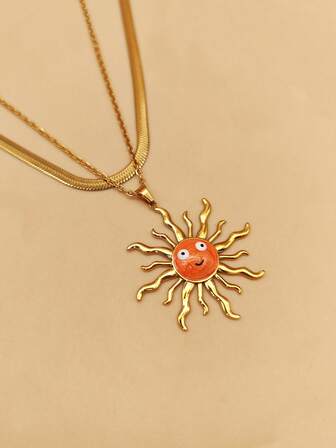 1件复古希腊图腾太阳吊坠，奢华锁骨链项链，时尚设计，适合作为生日礼物送给朋友