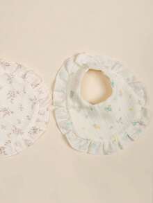 6条/包 柔软透气棉纱婴儿围兜，纯色/花卉荷叶边防水，适合婴儿日常穿着 - 彩色 - 查看 5