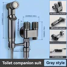 Pulverizador de bidé de mano con válvulas de doble salida, grifo de cocina, baño, accesorio de bidé, accesorios de inodoro duraderos - Negro - Ver 3
