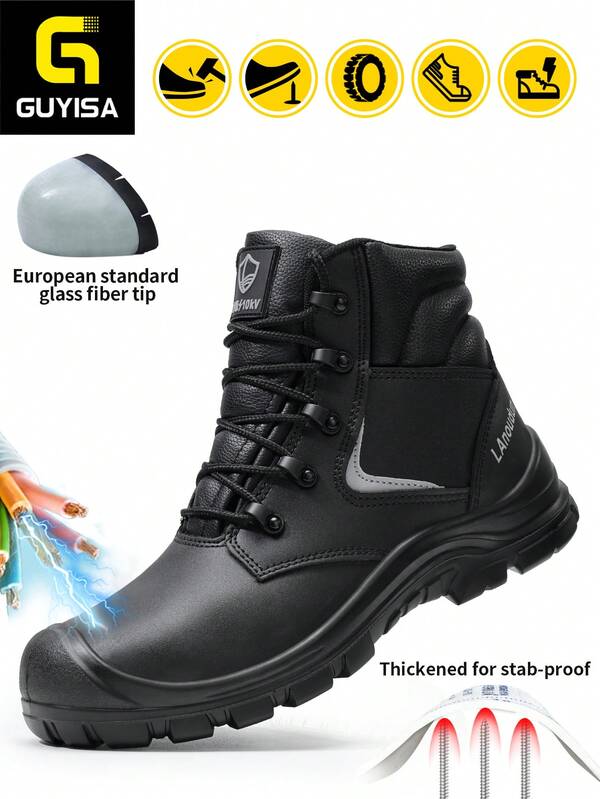 10KV绝缘防水安全靴，兰诺顿专业真皮靴，加厚防刺穿中底，四季皆宜，高帮舒适，黑色高帮