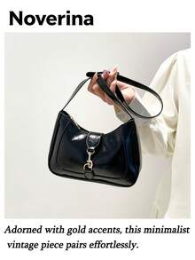 1pc Retro Minimalist Hook Decor Adjustable Shoulder Strap Crescent Shape Bag,[US-Based Shipping] Suitable For Date, Outing, Party,1pc Retro Minimalist Hook Decor Adjustable Shoulder Strap Crescent Shape Bag, Suitable For Date, Outing, Party,Perfect For Office,College,Work,Business,Commuting,Outdoor Activities,Travelling And Picnic,Women's Shoulder Bag,Handbag,Shiny Flap Underarm Bag, Fashionable And Versatile,Small But Spacious,Can Accommodate Mobile Phones,Keys,Cosmetics And Other Essential Items,Daily Commuting,Dating,Shopping Or Travel,Women's Fall Clothing Winter Clothing Christmas Gift Fall Autumn Velvet Furry Party Fuzzy Plush Thanksgiving Festival Cyber Monday Holiday Knitted Winter Valentine' S Day Gift Christmas Women Crossbody - màu đen - Xem 8