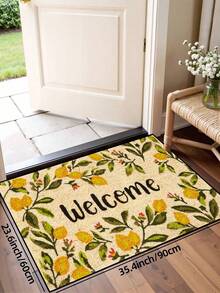 1 pieza Felpudo con patrón de "Bienvenida" de hojas de limón de primavera, estilo rústico de fibra de poliéster lavable para sala de estar, cocina, dormitorio, entrada, decoración del hogar, adecuado para todas las estaciones - Amarillo - Ver 13
