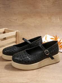 Neue Mode im Frühling, vielseitige Plateau-Keilschuhe, elegante Riemen, flache Lässig Slip-On - Schwarz - Übersicht 7