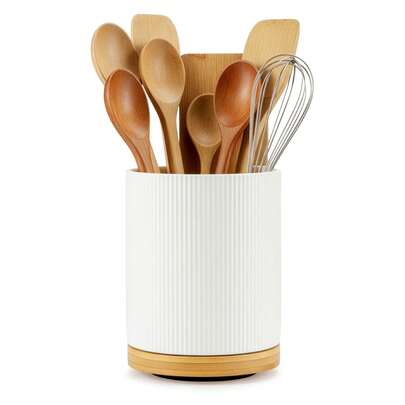 360° Rotating Ceramic Utensil Holder – Large 15.5x19.6cm Countertop Kitchen Organizer For Spoons, Cutlery & Cooking Tools