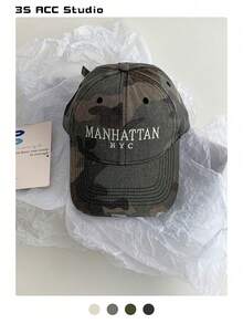 复古骷髅十字做旧迷彩棒球帽，软帽冠朋克嘻哈长檐棒球帽，男女通用复古美式字母街头风休闲帽，四季皆宜 - 彩色 - 查看 20