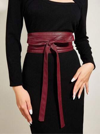 1 pieza Elegante cinturón de mujer con lazo a la cintura, cinturón de estilo corset de PU burdeos vintage, versátil para vestidos, adecuado para fiestas, salidas casuales, festivales de música, citas, compras, noches festivas, Navidad