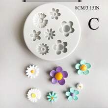 Set de 4 moldes de silicona con forma de margarita y girasol para hornear, decorar pasteles, hacer chocolates, manualidades y herramientas de repostería - Blanco - Ver 7