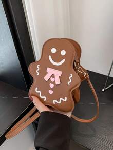 Túi đeo chéo Gingerbread dành cho nam nữ - Thiết kế mặt cười dễ thương và nơ trái tim, Khóa kéo, Phụ kiện tông vàng, Ví nhỏ gọn dùng hàng ngày có dây đeo có thể tháo rời - Quà tặng thú vị cho Giáng sinh, sinh nhật và tiệc tùng - Nhiều màu - Xem 1