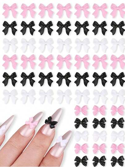 50pcs Random Bow Tie Nail Charms 3D Resin Black White Pink Bow Tie Charms Cute Bow Tie Rhinestone Nail Art Supplies Jewelry Decorations DIY Crafts For Women Phone Cases, Scrapbooking, Envelopes, Cards Nails