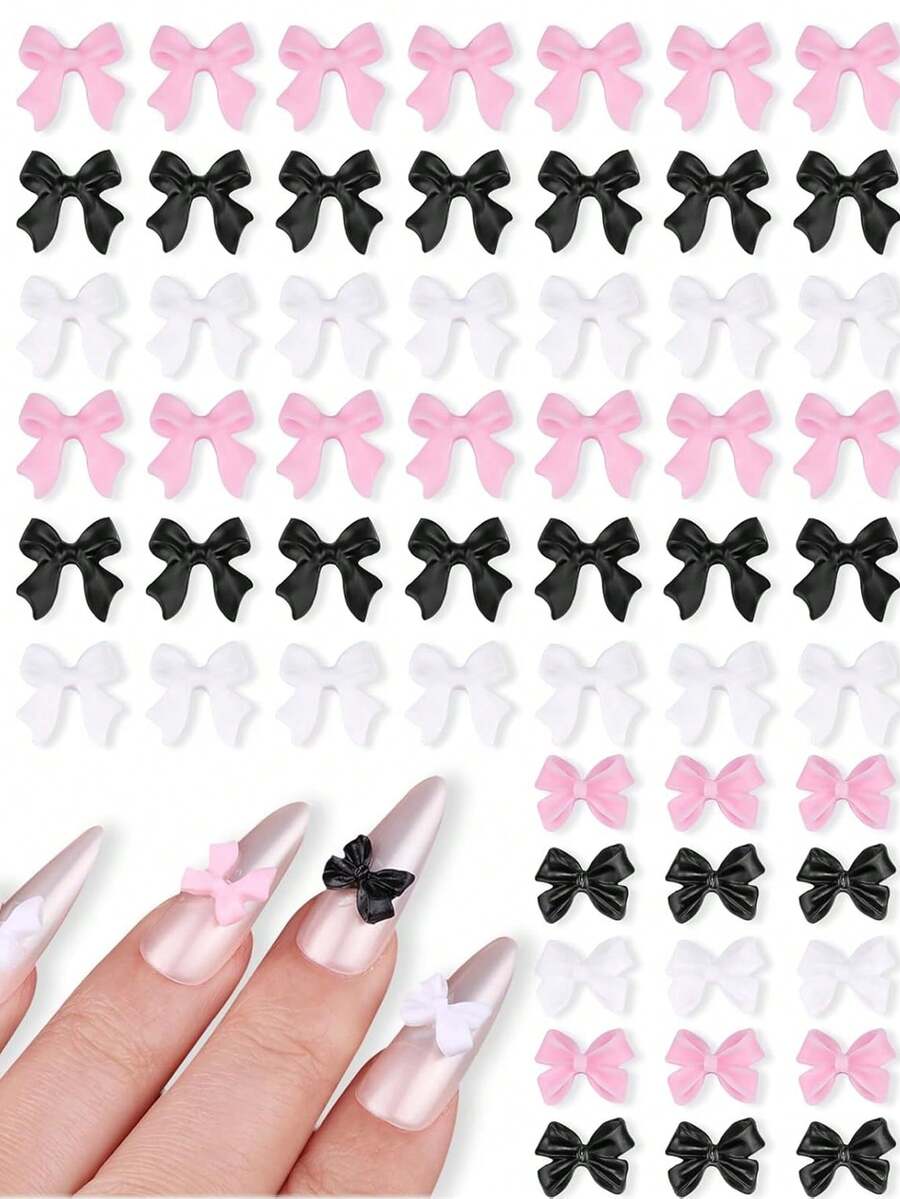 50pcs Random Bow Tie Nail Charms 3D Resin Black White Pink Bow Tie Charms Cute Bow Tie Rhinestone Nail Art Supplies Jewelry Decorations DIY Crafts For Women Phone Cases, Scrapbooking, Envelopes, Cards - Multicolor - View 1