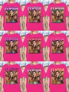 Customized Girlfriend Bootleg Rap T-Shirt, Customized Girlfriend Face Pattern, Customized Retro 90s Pattern, Women's Summer Clothing, Women's Summer Wear, Women's Vacation Outfit, Suitable For Back To School Season, Back To School, Oktoberfest, Saudi National Day, Halloween, Women's 4th Of July Outfit, Summer Wear, Vintage Style Women, Autumn Women's Clothing, Back To School, School Outfit, Start Of School Outfit, Graphic Short Sleeve T-Shirt, Valentine's Day Gift, Gift For Girlfriend/Wife, Valentine's Day Gift - Hot Pink - View 4