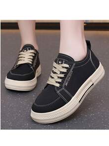 Women's Canvas Shoes, New Korean Version, Retro Versatile Low-Top Sneakers, Student White Shoes - Black - View 1