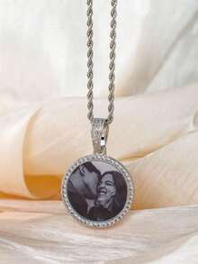 Personalized Custom Made Photo Circle Necklace & Pendant LARGE Hip Hop Round Pendant, Iced Out Cubic Zirconia, Jewelry Gift For Him/Her - Nhiều màu - Xem 5