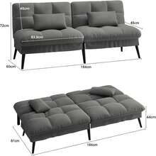 Sofa 3 Sitzer Sofa Schlafsofa mit Schlaffunktion, Überzug Futon Klappsofa, Bettcouch, Ecksofa, Couch, 5 verstellbare Winkel, Ideal für Wohnungen Wohnzimmer aus Stoff Grau - Grau - Übersicht 3