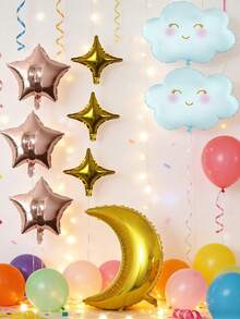 Set de 10 globos de cumpleaños con diseños de luna, nube y estrella de lámina metálica para decoración de baby shower, revelación de género, cumpleaños y bodas