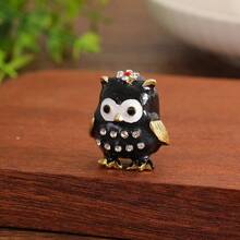 1 Piece Cute Owl Jewelry Box - Decorative Trinket Storage Organizer Small Accessory Desktop Ornament, Exquisite Practical Home Decor, Suitable For Daily Use, Valentine's Day Gift, New Year Gift, School, Home Use, Outdoor Activities, Gift For Friends - 5050 Black - View 2