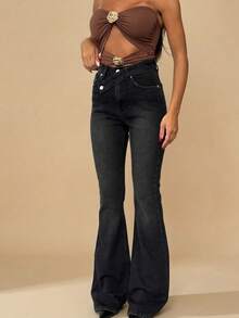 SQUALO Women's Blue Washed, Ripped, And Distressed Effect Jeans Street Style - Black - View 5