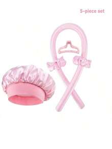 5件套缎面免烫卷发套装，包含免烫卷发器、缎面睡眠帽、免烫发带、发圈、柔软睡眠帽、弹性造型工具、睡眠免烫卷发带，配有发圈和发夹，是送给妈妈或女朋友的理想礼物，适合长发女性打造波浪发型。 - 彩色 - 查看 6