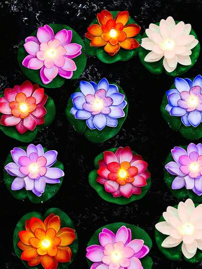 1pc LED Lotus Night Light, Floating Water Lotus Lamp, Garden Fish Tank Decor Light, Holiday Party Decoration, Wishing Lotus Lamp