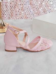 1 Đôi giày cao gót ren thời trang dành cho bé gái/bé gái cỡ lớn, giày thoải mái để mang hàng ngày cho nữ sinh, phù hợp cho biểu diễn, múa ba lê, đám cưới, tiệc tùng, Giáng sinh. - Hồng - Xem 6