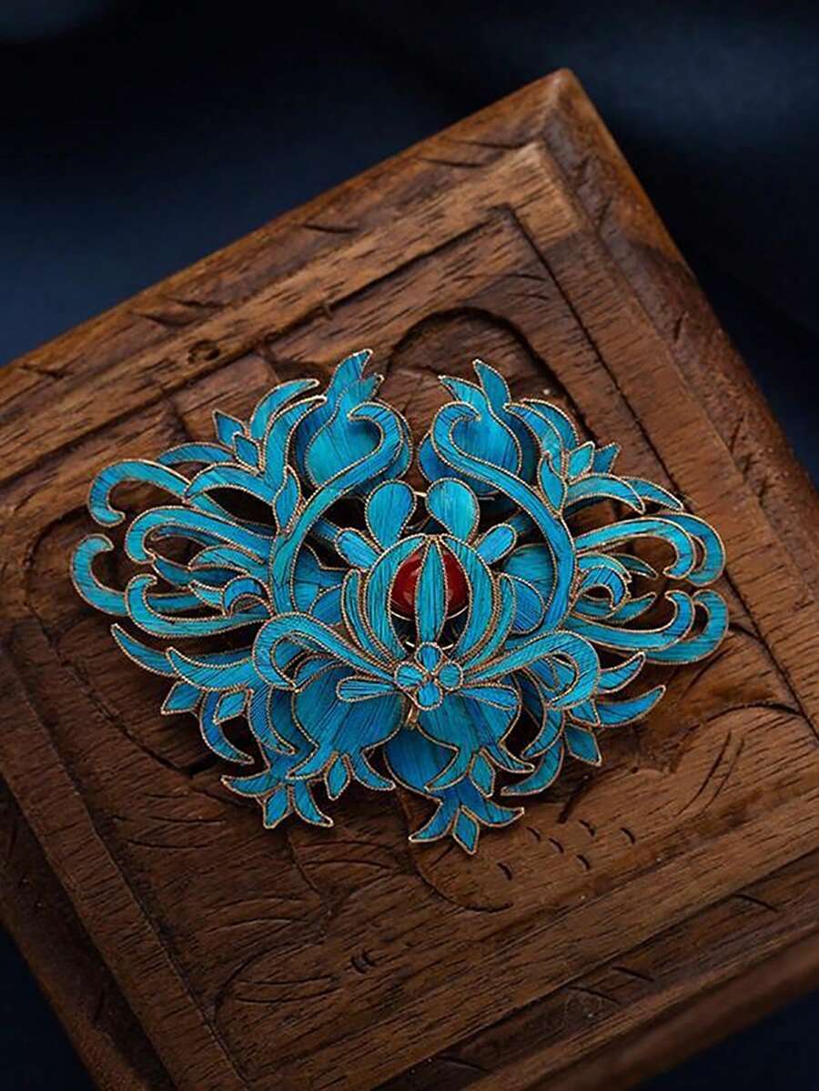 1 st vintage kinesisk stil landskap turkos & korall brosch, lämplig för kvinnor vardag, festival, festkläder, present till flickvän/bästa vän - Röd - Visa 1