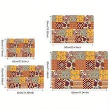 1pc  Floral Welcome Mat - Non-Slip, Durable Polyester Floor Mat With Vibrant Geometric & Floral Patterns In Orange, Brown, Beige, And Blue - Perfect For Indoor/Outdoor Entryways, Kitchens, And Doors, Indoor Outdoor Mat |   Vibrant Welcome Mat |   Durable Polyester - màu đen - Xem 4