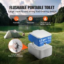 Inodoro portátil para acampar, orinal portátil con bolsa de transporte, tanque de desechos de 5,3 galones y tanque de descarga de 3,2 galones, inodoro de viaje presurizado con botón pulsador, inodoro de viaje a prueba de fugas e inodoro para camping - Gris Claro - Ver 2