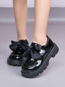 Girls' Patent Leather Princess Shoes, Soft Bottom English Style Student Shoes, Spring/Autumn Children Shoes, Little Girls' Loafers - Black - View 4