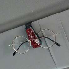 1pc Artificial Rhinestones Car Glasses Holder With Ticket Card Clip For Car Interior Accessories - Sun Visor Sunglasses Hanger - Multicolor - 查看 5