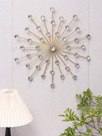 1 pieza Decoración de pared de metal Bling Crystal Wall Art Hierro fundido con rhinestones Decoración de sol radiante Arte de estrella radiante Colgante con acentos de diamante Decoración del hogar para sala de estar, dormitorio, entrada (Dorado)