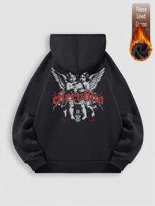 Men's Cotton Drop-Shoulder Sweatshirt, Featuring A Cherubim Guardian Pattern, Made Of Thick, Casual Autumn/Winter Fabric, With Extra Warmth And Fleece Lining.