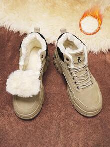 Neue Herren Winter Sport Schnürstiefel mit Plüschfutter rutschfest und warm, thermisch gefütterte High-Top Lässig Schuhe, Winterschuhe, Stiefel, Schnürstiefeletten mit rundem Zehenbereich - Khaki - Übersicht 3