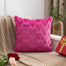 1 件装绗缝毛绒心形抱枕套，适用于客厅、卧室，四季皆宜，情人节风格 - 玫紅色 - 查看 6