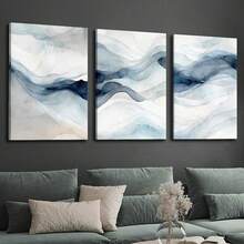 3幅水彩油画帆布印刷墙面艺术海报，水墨风格装饰画，极简主义，海军蓝壁画帆布，渐变艺术，室内家居墙面装饰，无框 - 彩色 - 查看 1