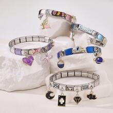 1pc Personalized Multi-Element Stainless Steel Detachable Bracelet, Letter/Heart/Planet/Bow Decor, Multi-Color Fashionable Versatile Bracelet - Multicolor - View 6