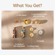 Vintage Sealing Wax Stamp Kit: 3 Stamps, 2 Sealing Wax Beads, Spoon, And Candle. Perfect For Holiday Cards, Letters, Weddings, Packaging, And Crafts. An Ideal Gift For Creative Personalization And Decoration. - Ginger - View 10