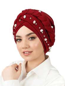 1pc New Milk Silk Solid Color Single Braid Cap With White Pearl, Muslim Turban Hat, Versatile For Daily Wear For Abayas Muslim Women - Multicolor - View 13