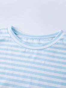 Women Y2K Striped 2 Piece Loungewear Set  Oversized Long Sleeve Crop Top  High Waisted Shorts  Cozy Casual Pajama Set For Lounge, Sleep  Weekend Outfits  Back To School Outfits - 天藍 - 查看 6