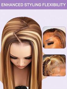 OQ Hair Wear And Go 无胶假发，蓬松直发挑染，6*4 高清蕾丝，180% 密度，22-28 英寸，预剪预拔蕾丝闭合假发，自然发际线，高品质时尚女士假发，无胶假发 - S4/27 - 查看 8