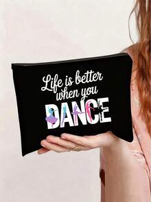 Dance Pattern Printed Travel Tote Bag And Makeup Bag Set, Large Capacity Tote Bag, Personalized Gift Bag, Travel Storage Bag, Fashionable Handbag, Portable Shoulder Bag, Lightweight Shopping Bag With Leisure Cosmetic Bag, Beach Bag, Simple Coin Purse, Toiletry Bag, Travel Essentials, Perfect Gift For Dancer, For Daily Use, Dating, Vacation, Commutin, Christmas, New Year, Valentine'S Day Gift